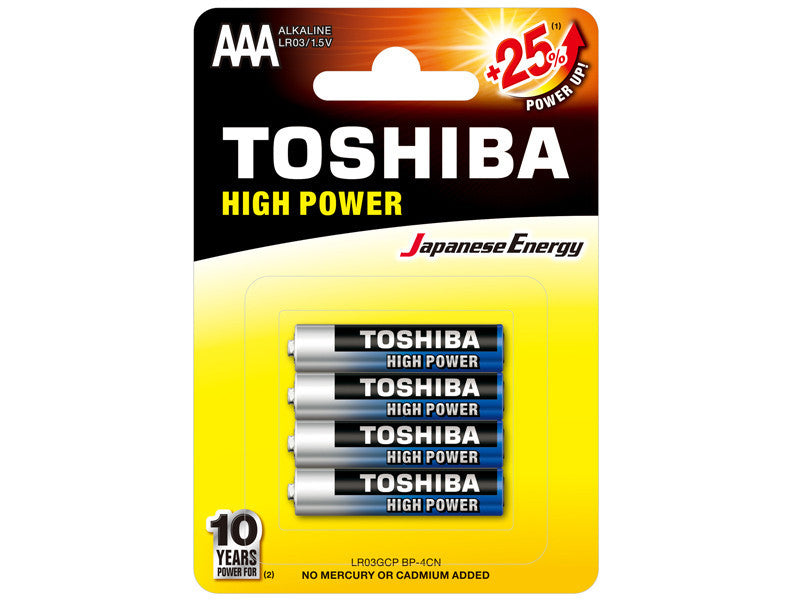 Piles - AAA - LR03 - Alkaline - 1.5V - Lot de 4 piles - Toshiba - Batterie