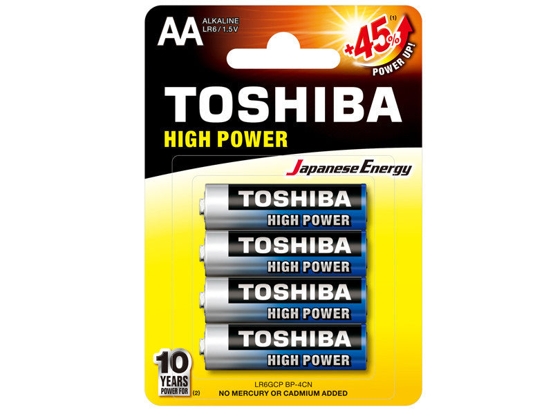Piles - AA - LR6 - Alkaline - 1.5V - Lot de 4 piles - Toshiba - Batterie
