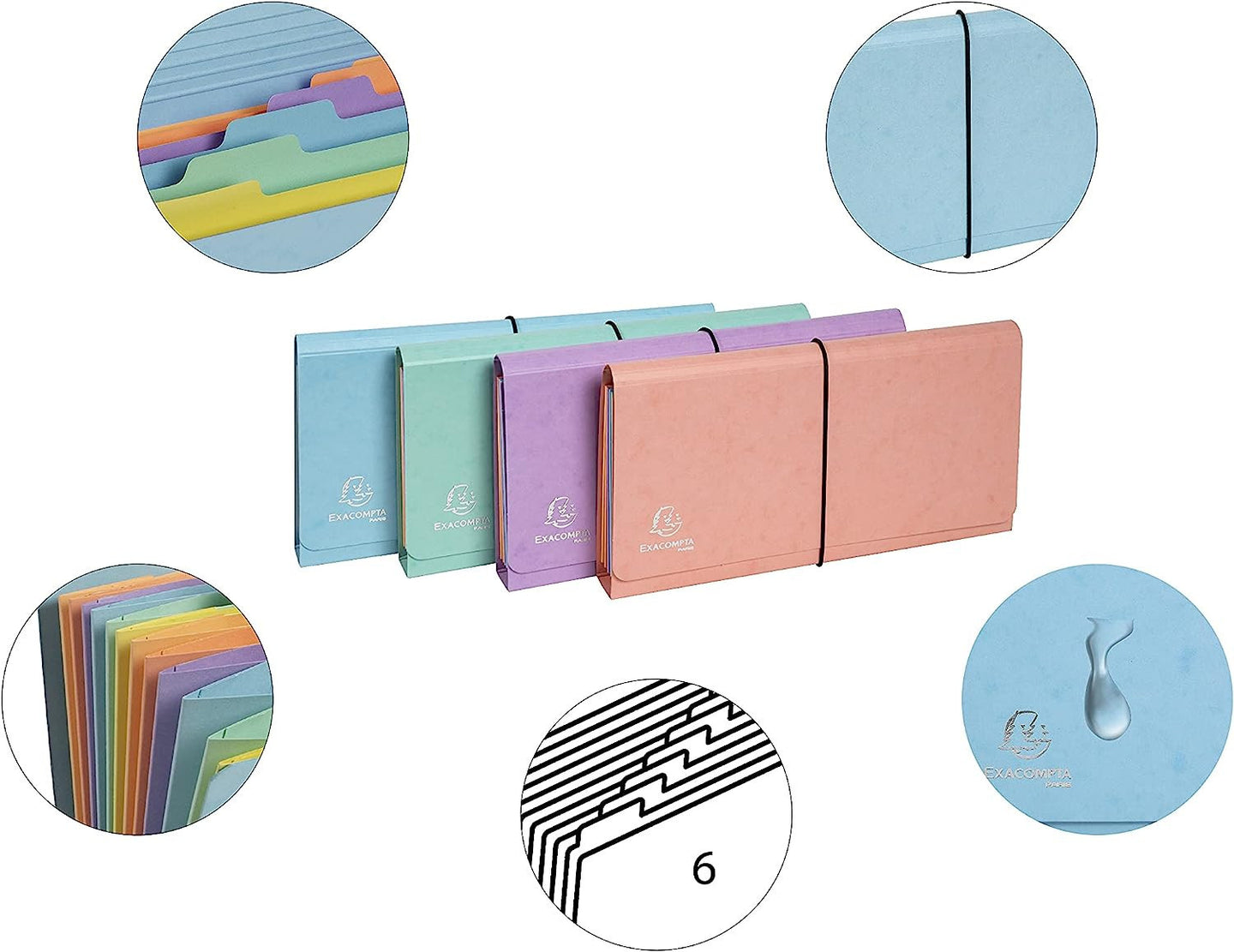 Pochette trieur - Petit trieur - 26x13 cm - 6 compartiments - Couleurs pastel