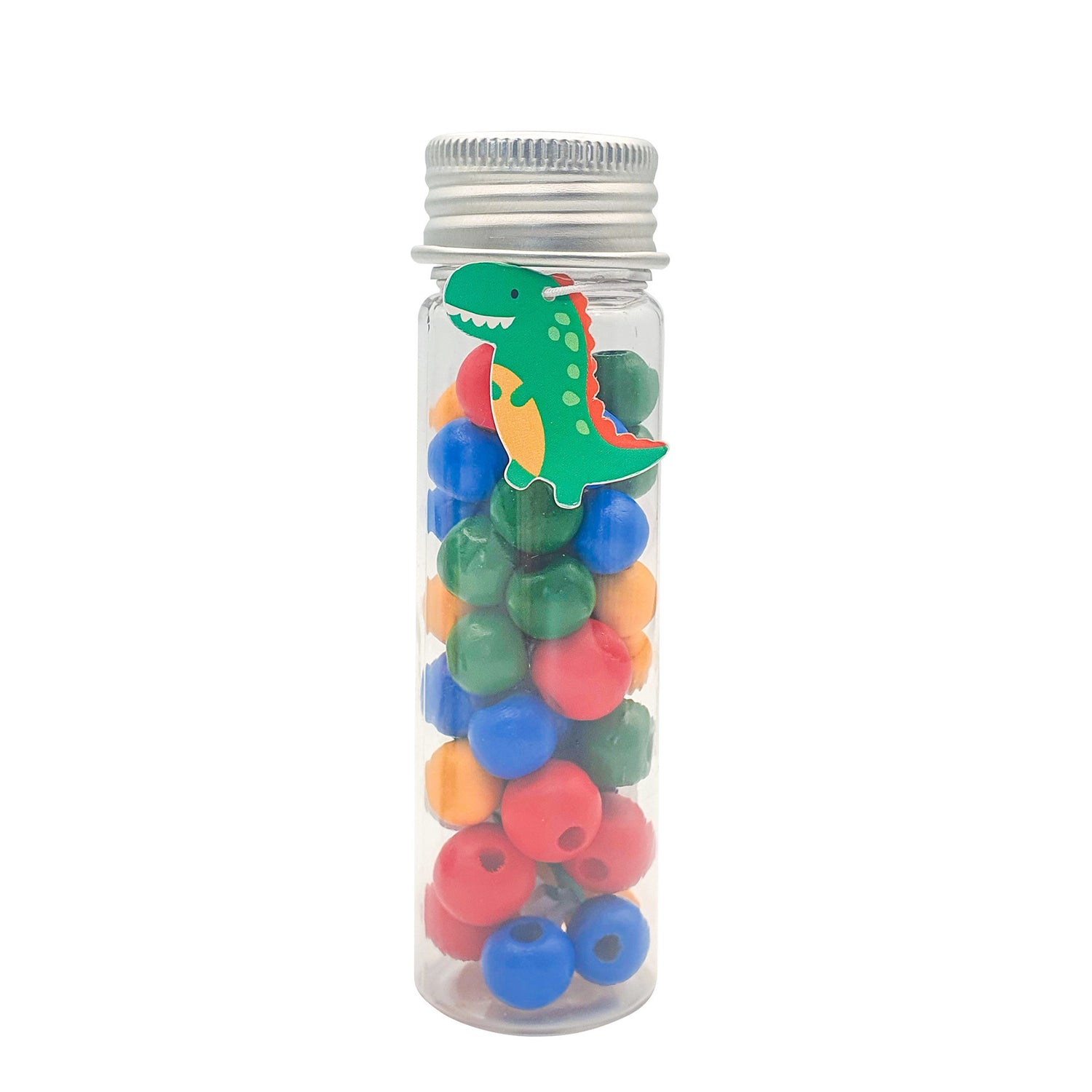 Perles en bois - Tons bleu, jaune, rouge et vert + fil transparent - Tube de 15g
