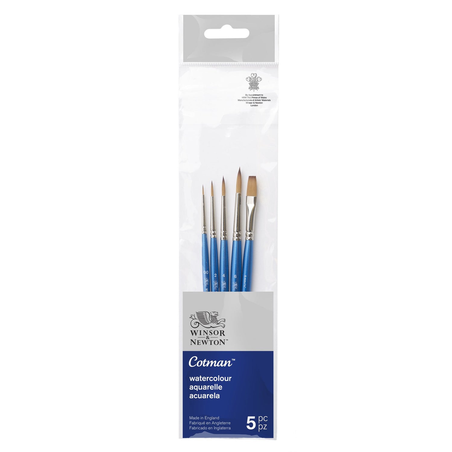 Pinceaux - Rond et plat - Aquarelle - Synthétique - 5 pièces - Winsor et Newton - Cotman