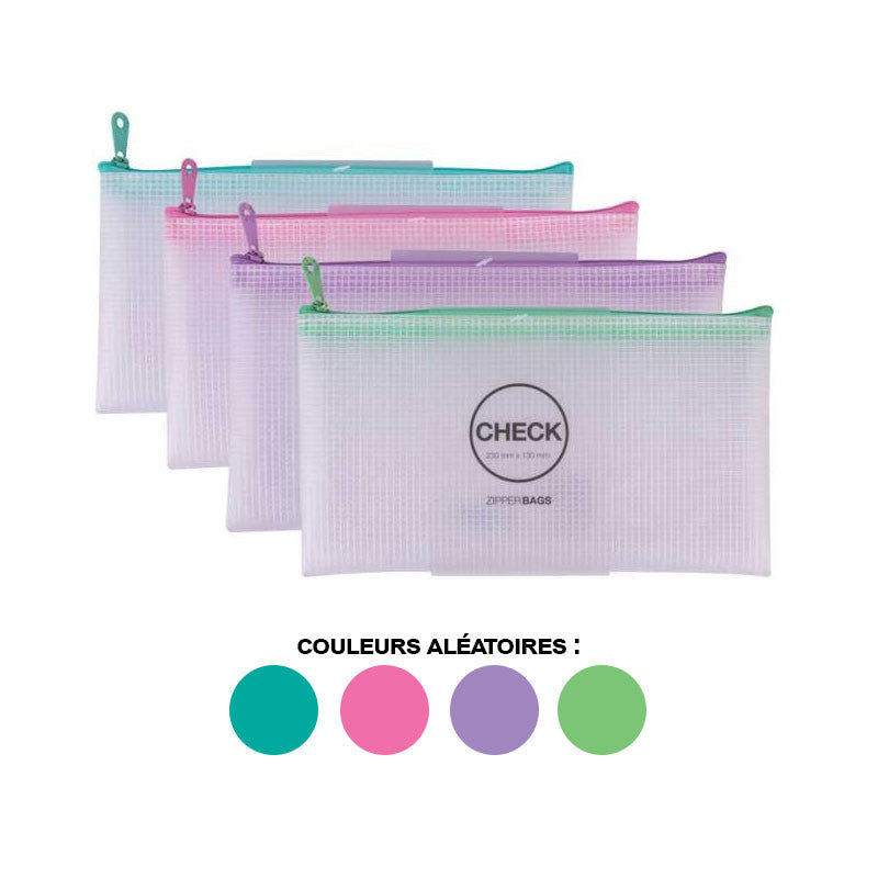Pochette protège document en nylon chéquier assortiment couleur pastel Apli Zipper Bags