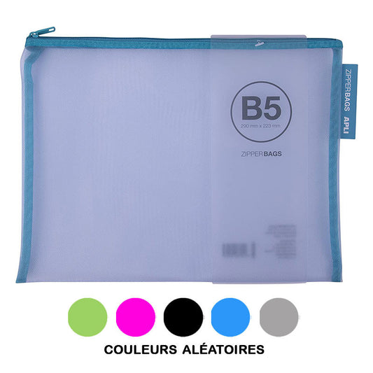 Pochette protège document en nylon B5 290x223mm assortiment couleur Apli Zipper Bags